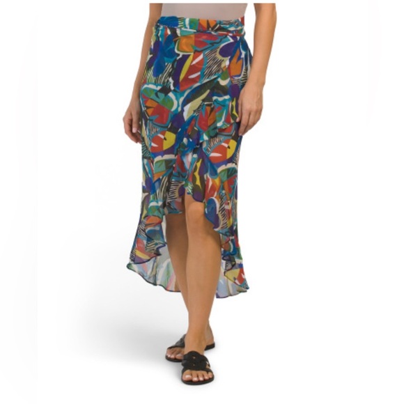 Bleu by Rod Beattie The Mix Ruffle Sarong Swim Cover-Up Skirt Multicolor Large - Picture 1 of 2